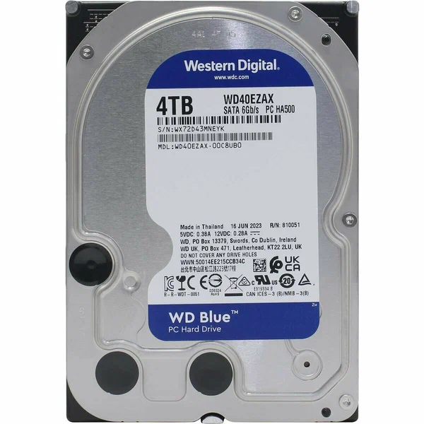 Blue WD40EZAX 4 Тб 5400/5900 об/мин, IntelliPoint, CoolSpin SATA 6Gb/s (SATA-III) 3.5" 256 Мб 4K