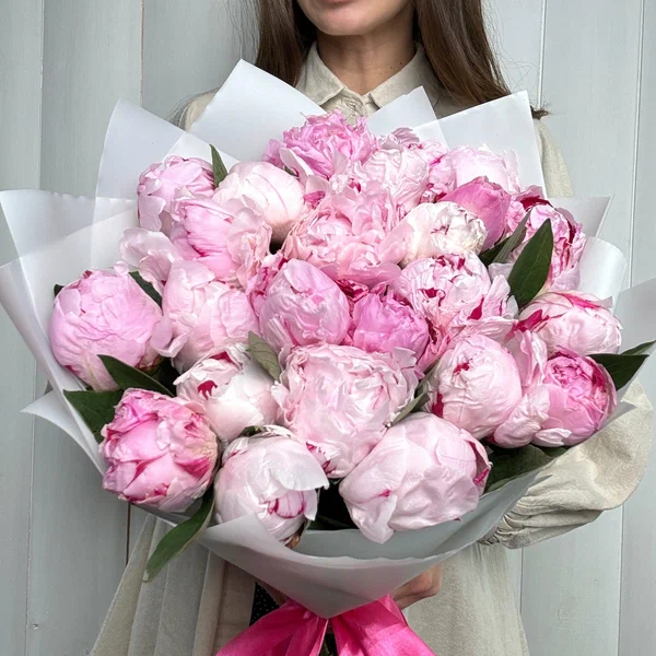 Монобукет Ver Flowers "Сара Бернар", пионы, 25 штук, розовый, высота 53 см