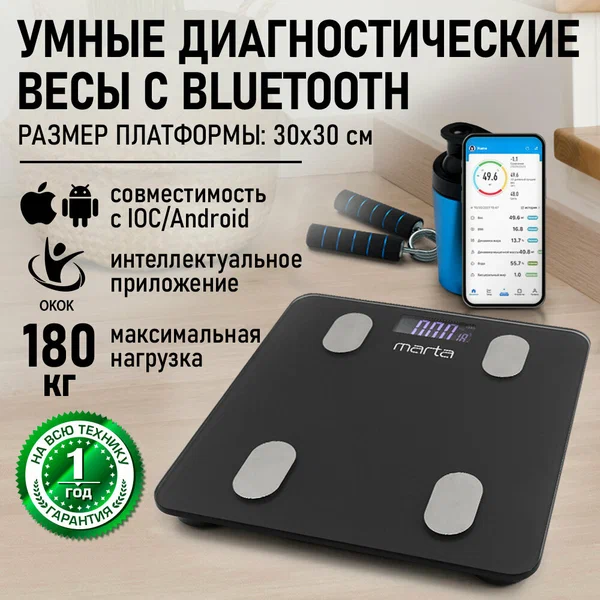 Весы напольные умные MARTA MT-1607 серый графит