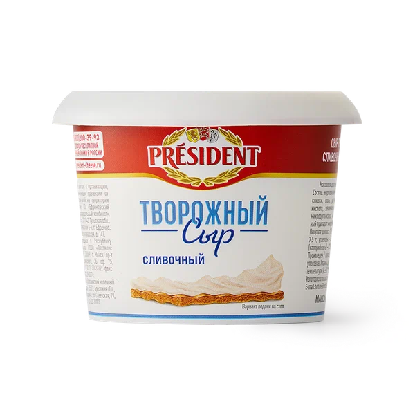Сыр President, творожный, сливочный, без добавок, 140 грамм, 1 уп.