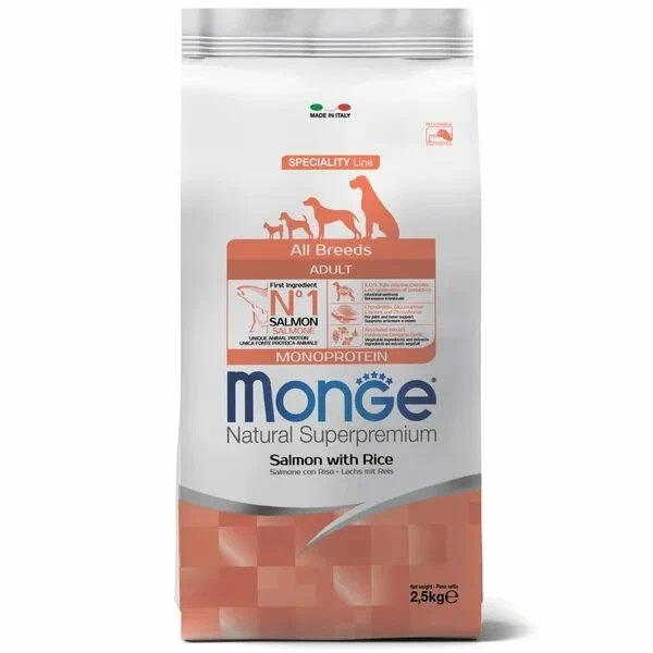 Корм для собак Mong Speciality All breeds Adult , Salmon Rice, лосось, 2.5 кг х 1 шт.