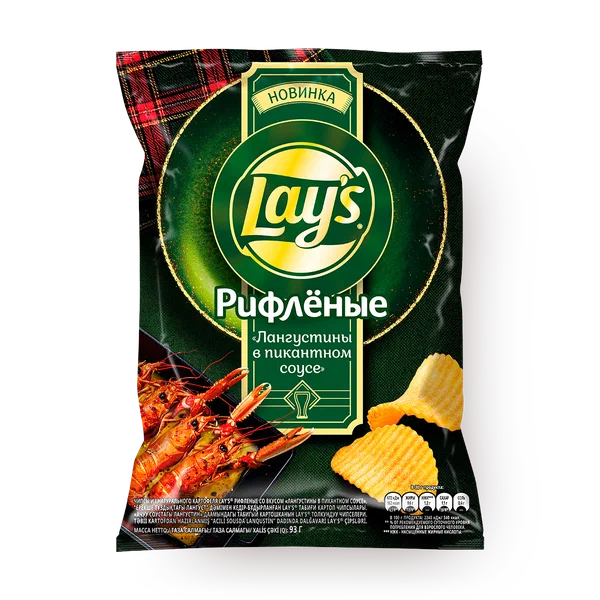 Чипсы Lay's Лангустины, рифленые, с пикантным соусом, в упаковке флоу-пак, 93 г