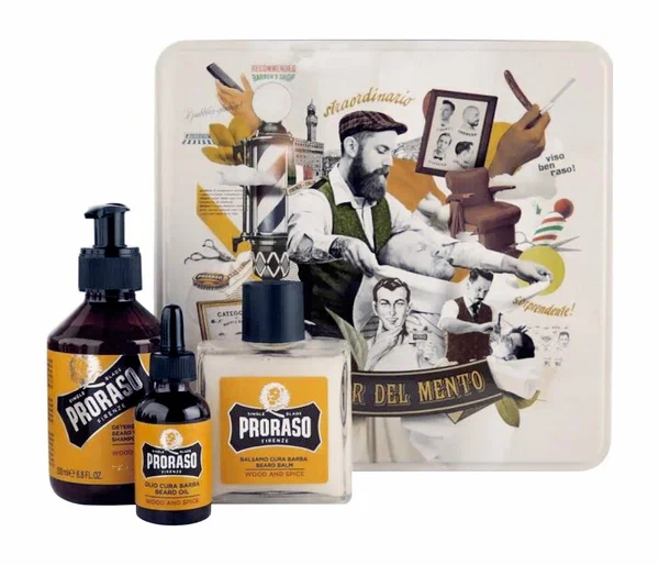 PRORASO Wood And Spice Набор для ухода за бородой (Шампунь 200 мл + Масло 30 мл + Бальзам 100 мл)