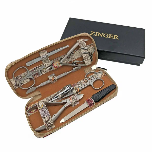 Маникюрный набор Zinger 7106, 8 предметов, медицинская сталь, серебристый/бежевый кольца