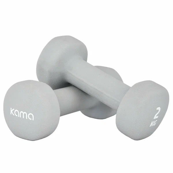 Гантели Kama, гексагональные, с неопреновым покрытием, 2 кг, серые, 2 шт