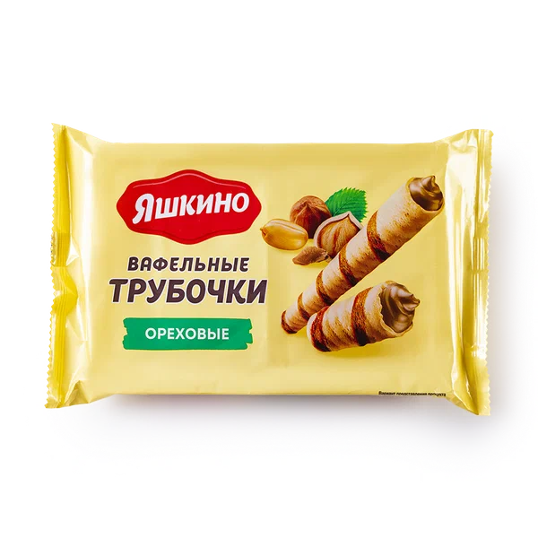 Трубочки вафельные Яшкино, ореховые, с шоколадом, 1 упаковка, 190 г