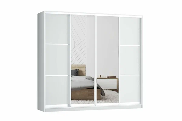 Шкаф купе для одежды Ронни 4, МФ-Купе, с зеркалом, 260х60х240, белье/платье/белье, венге, профиль серебро