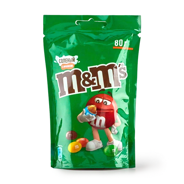 Драже M&M's, с солёным арахисом, молочным шоколадом и хрустящей глазурью, 80 г