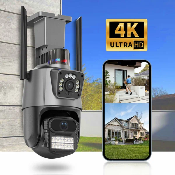 1 шт с 128 Гб карты камера Wi-Fi Уличная видеонаблюдения 8 Мп Full HD 4K Камера двойная 8мп два объектива, черная