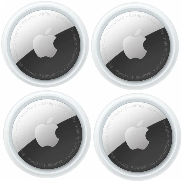 Трекеры Apple AirTag iPhone, iPad, упаковка 4 в комплекте, белые/серебристые