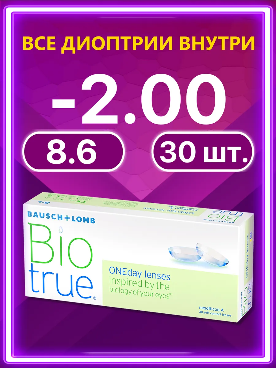 Линзы BioTrue OneDay Bio True 1 Day 30 шт 8.6 -2.00 Bausch + Lomb