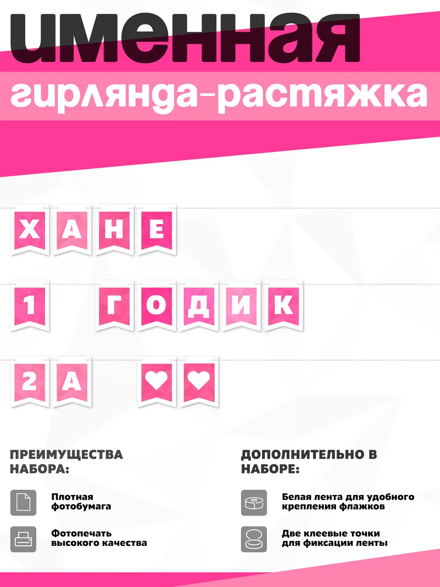 Нет бренда / Именная растяжка "Хане - 1 и 2 годика"
