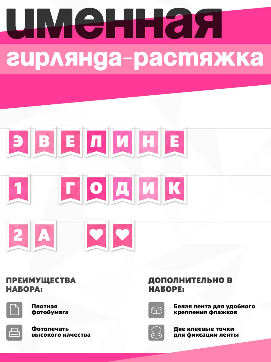 Нет бренда / Именная растяжка "Эвелине - 1 и 2 годика"
