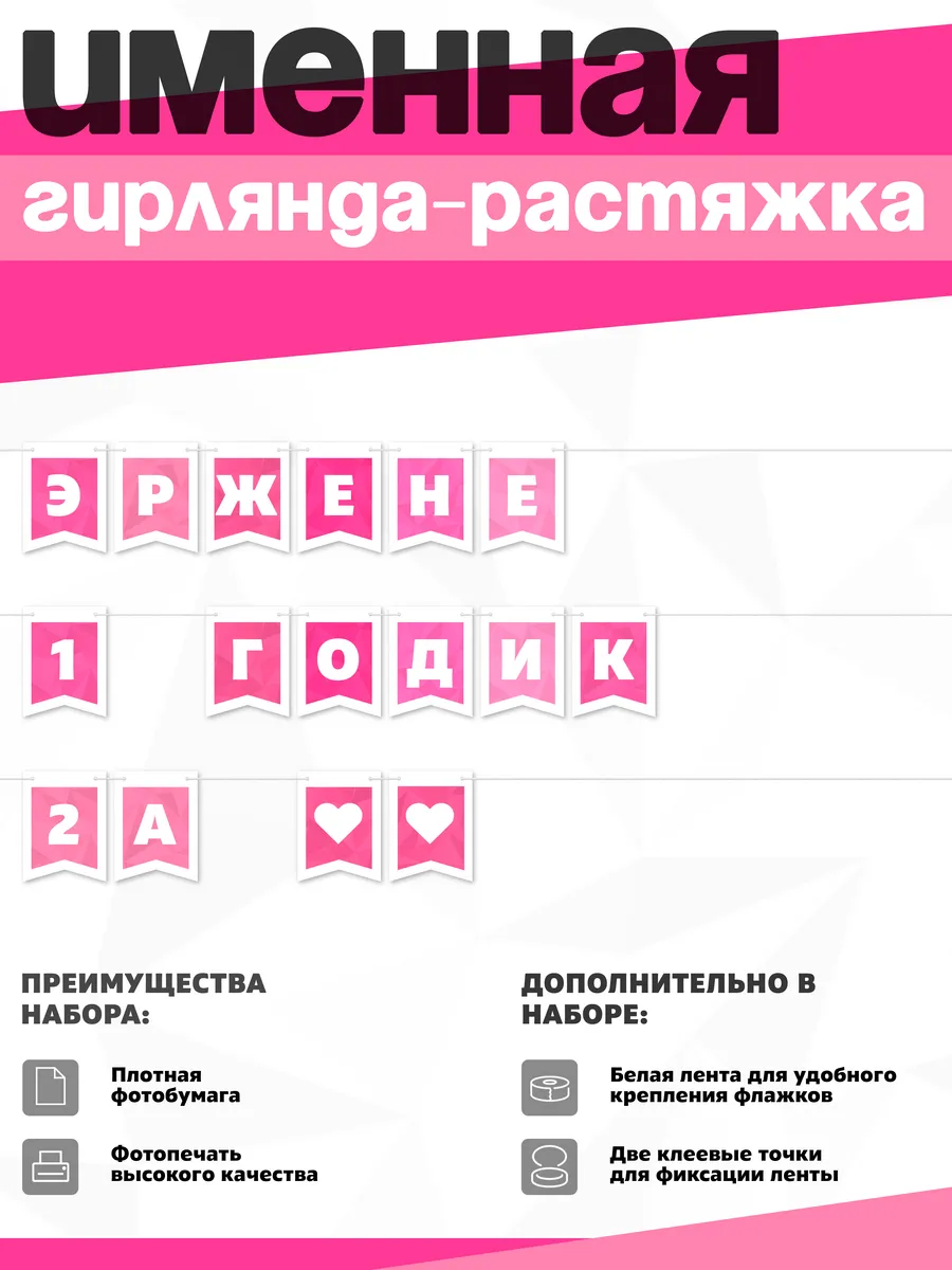 Нет бренда / Именная растяжка "Эржене - 1 и 2 годика"