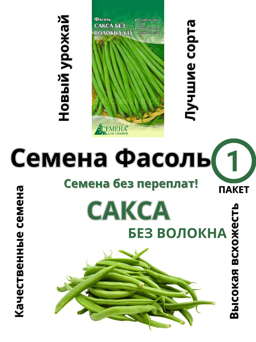 Семена для сибири / Семена Фасоль Сакса без волокна 615
