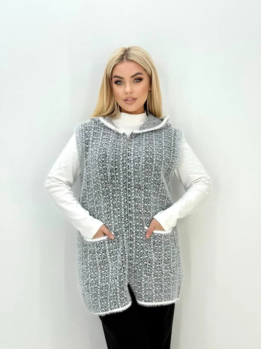 H Fashion / Жилетка удлиненный альпака,травка