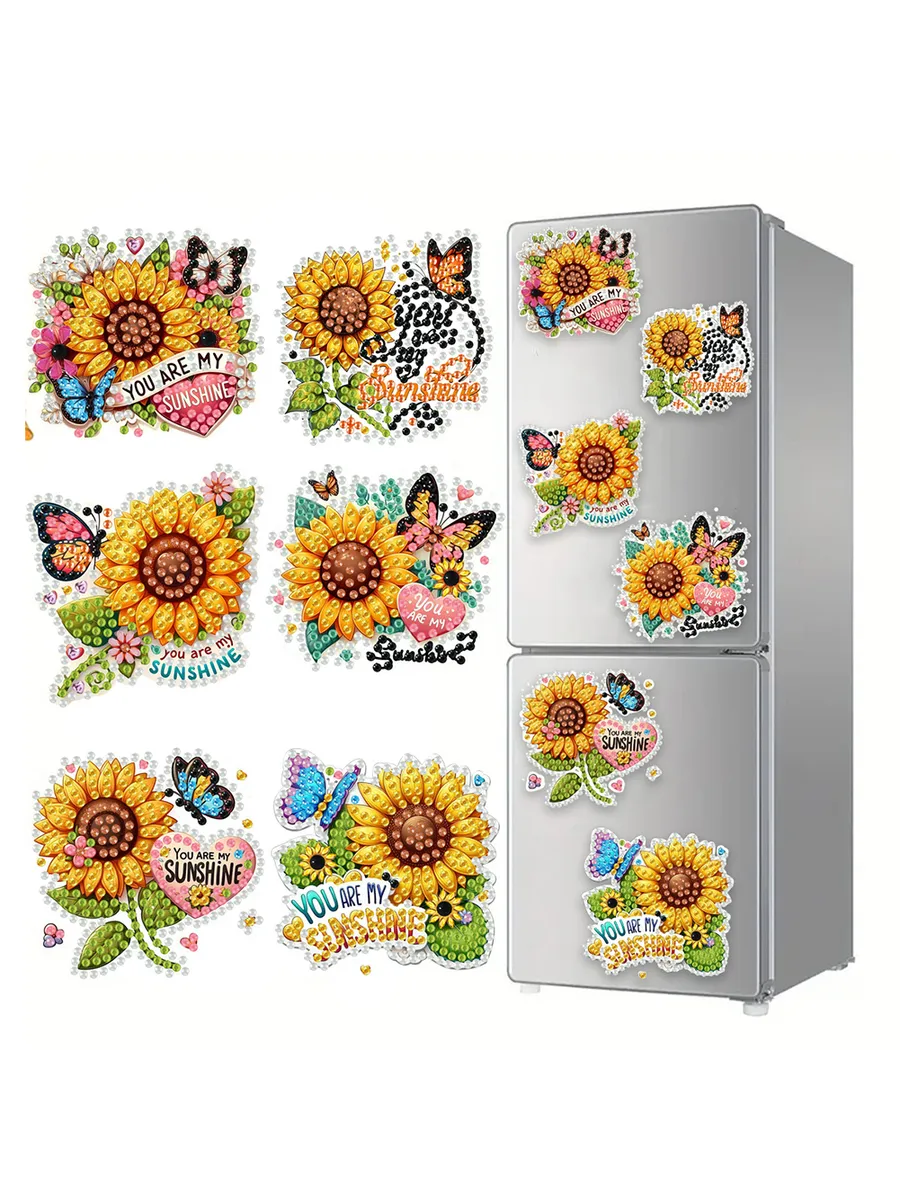 6шт Аcrylic sunflower Butterfly DIY наклейки для холодильник