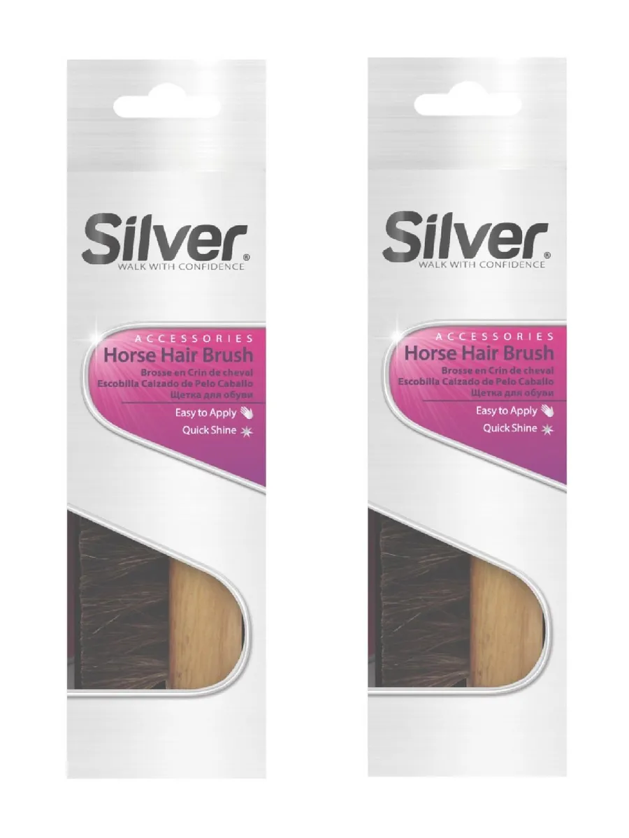 silver / Деревянная щетка для обуви с натуральным ворсом, 2 шт