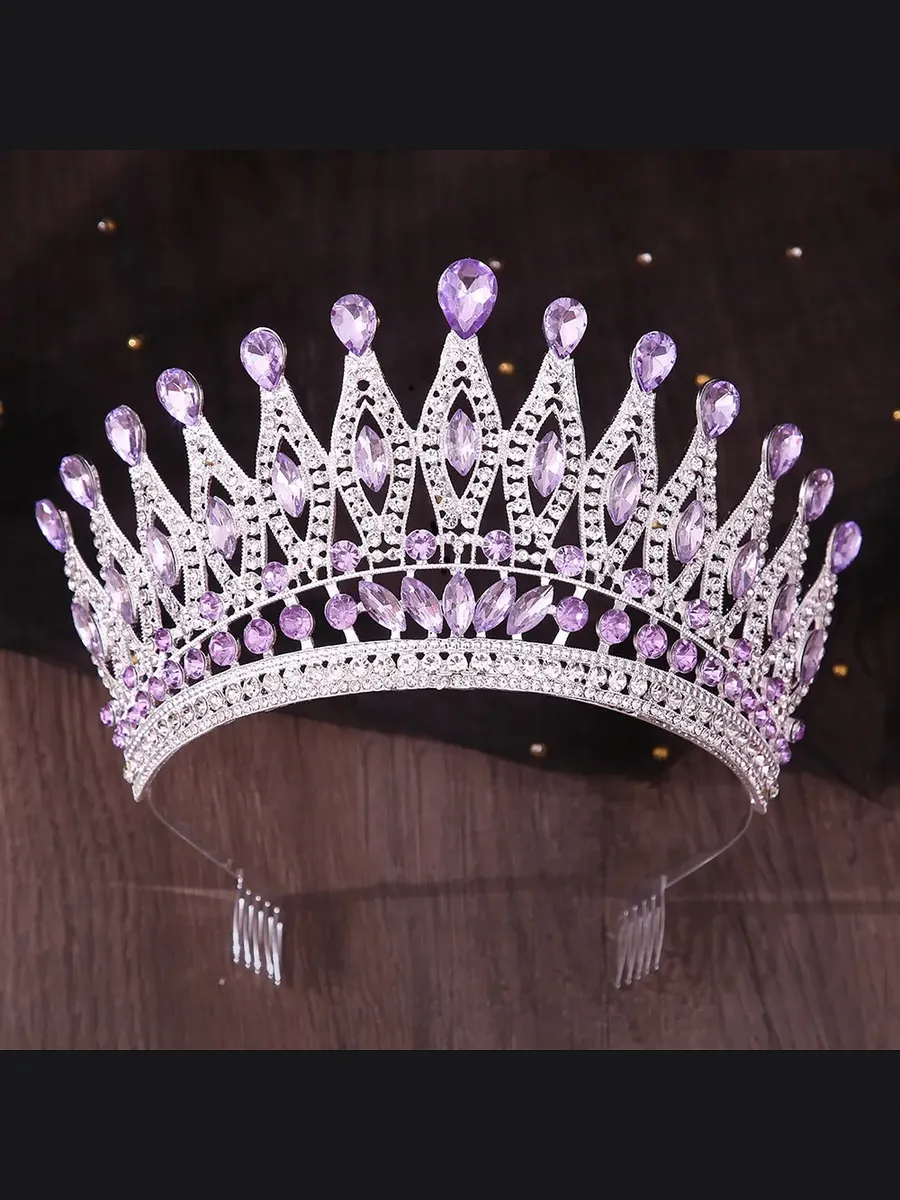 Wedding image / Высокая серебристая корона с лиловыми кристаллами