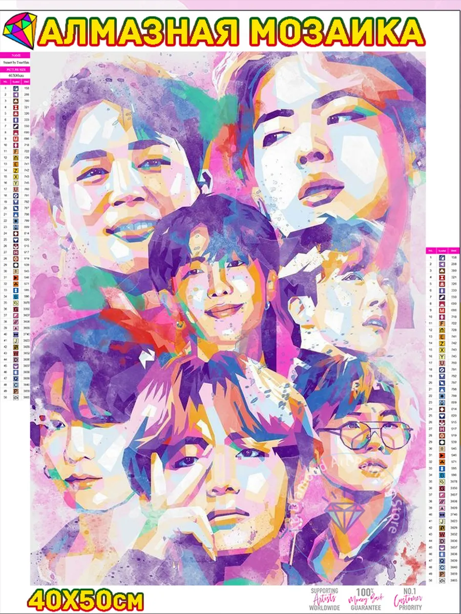 Алмазная мозаика без подрамника "БТС BTS K-POP" 40x50 см