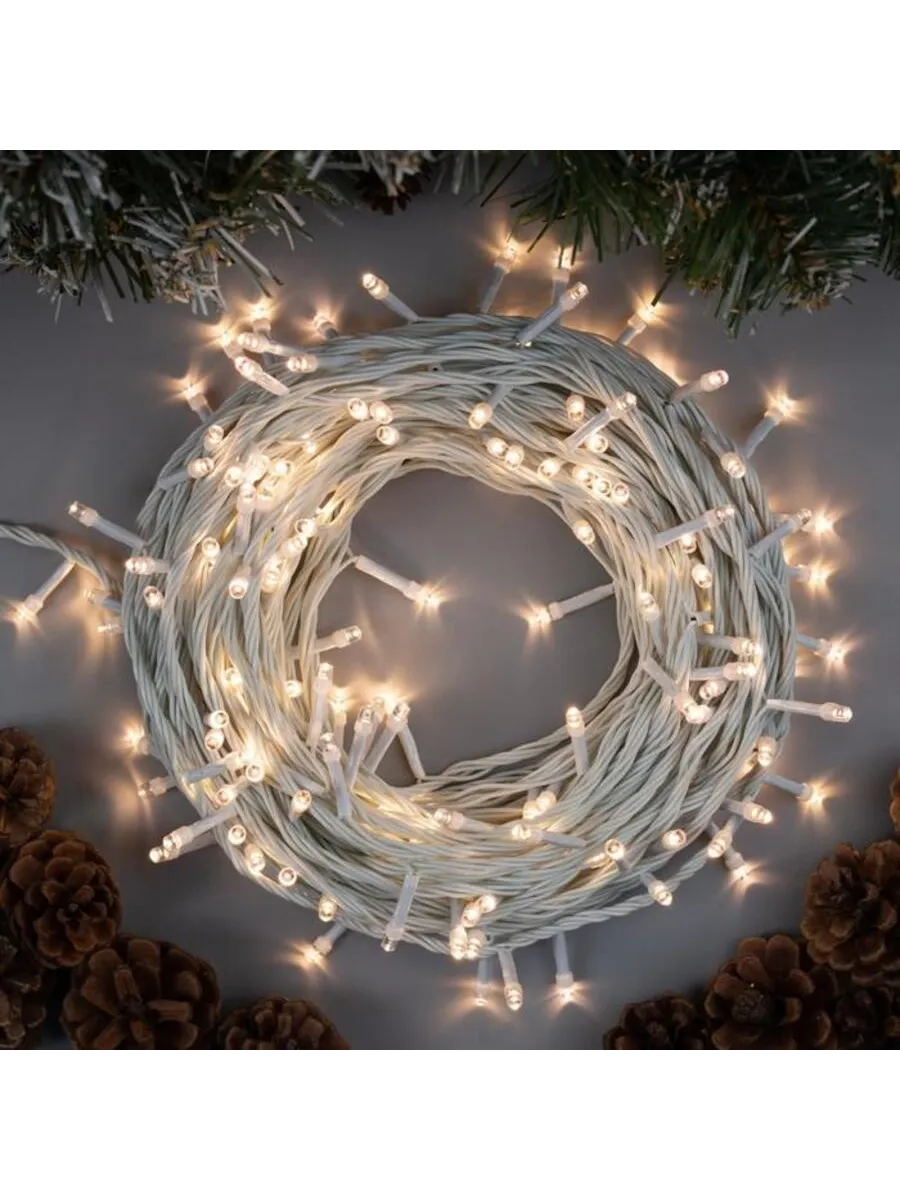 Домный / Гирлянда нить 20 м, 200 LED, теплый белый свет, 8 режимов