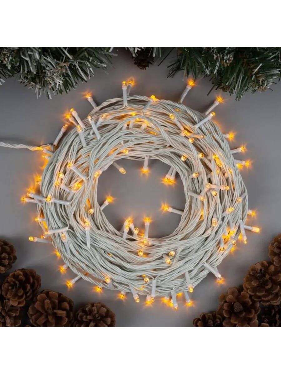 Домный / Гирлянда "Нить", 20 м, 200 LED, желтое свечение, 8 режимов