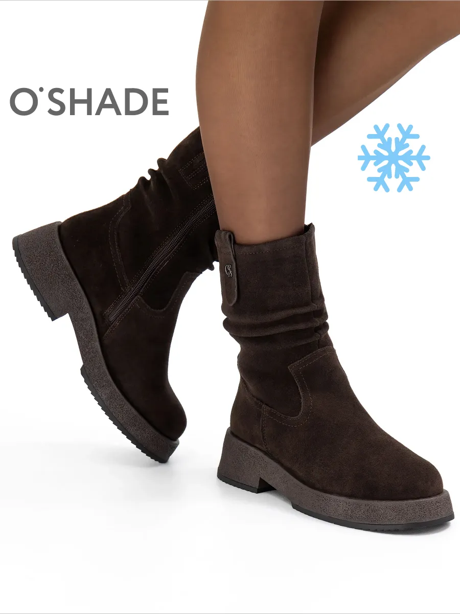 O`SHADE / Полусапожки женские зимние замшевые коричневые
