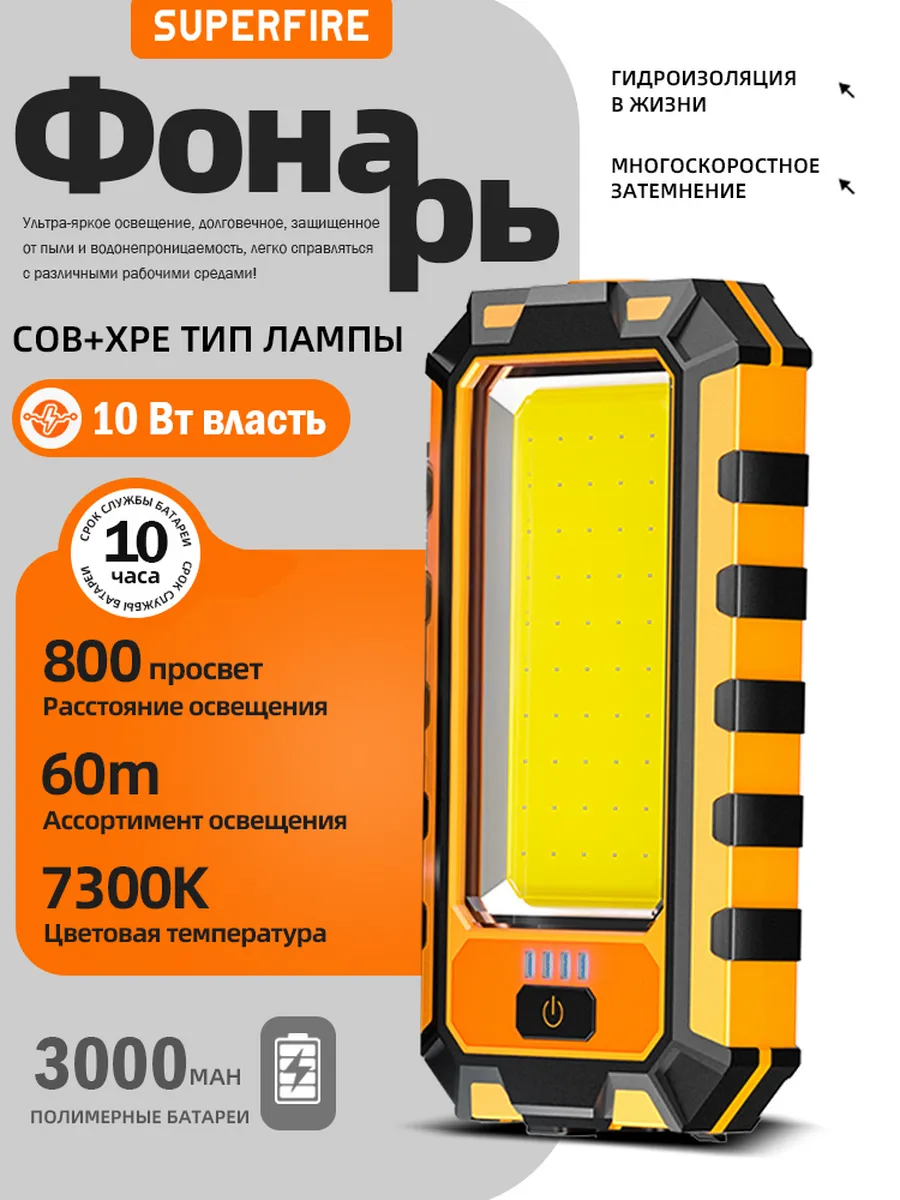 SuperFire / фонарь автомобильный с магнитом аккумуляторный G25