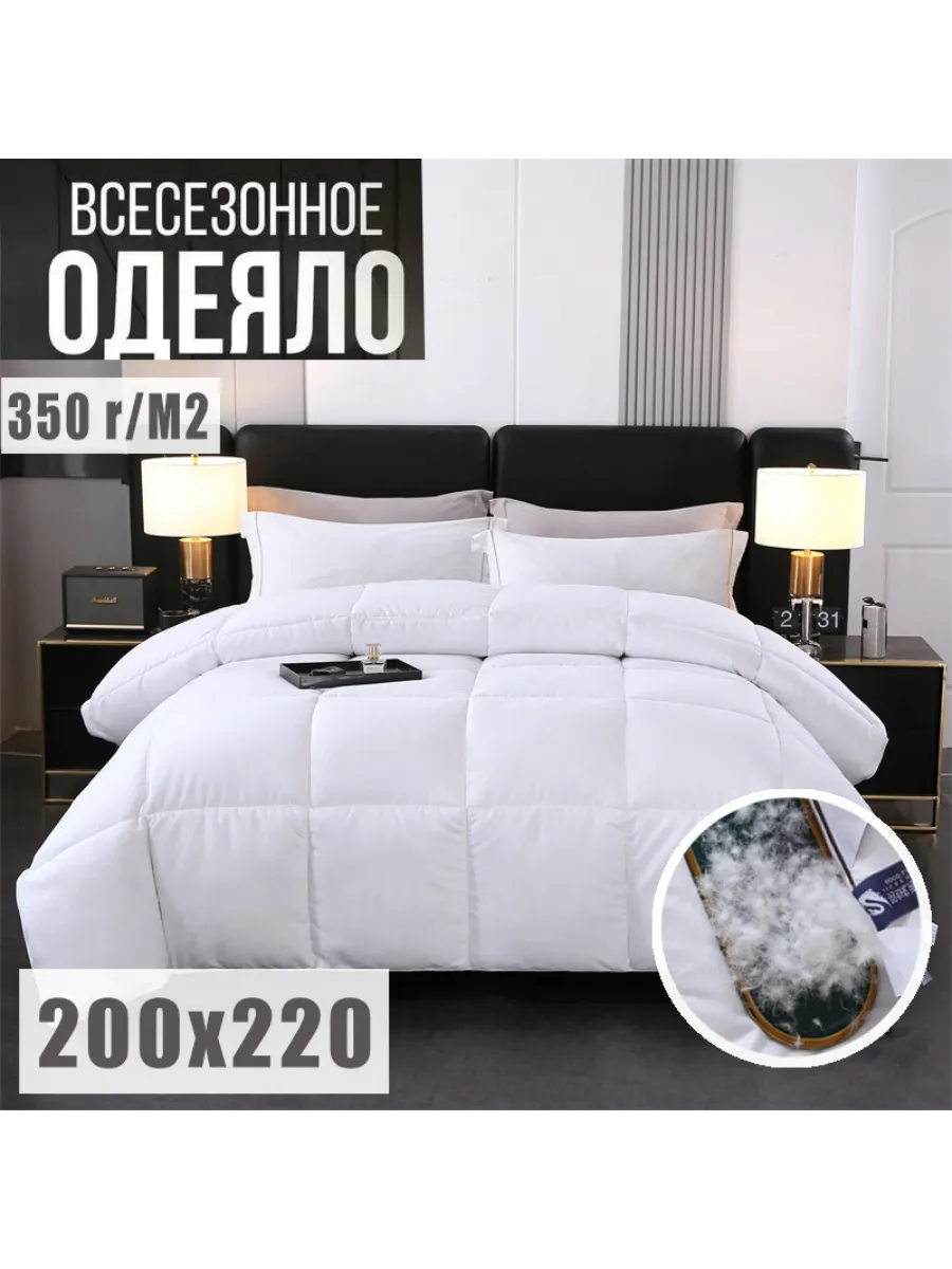 Одеяло Евро 200х220 наполнять100% пуха，вес 2500г белый