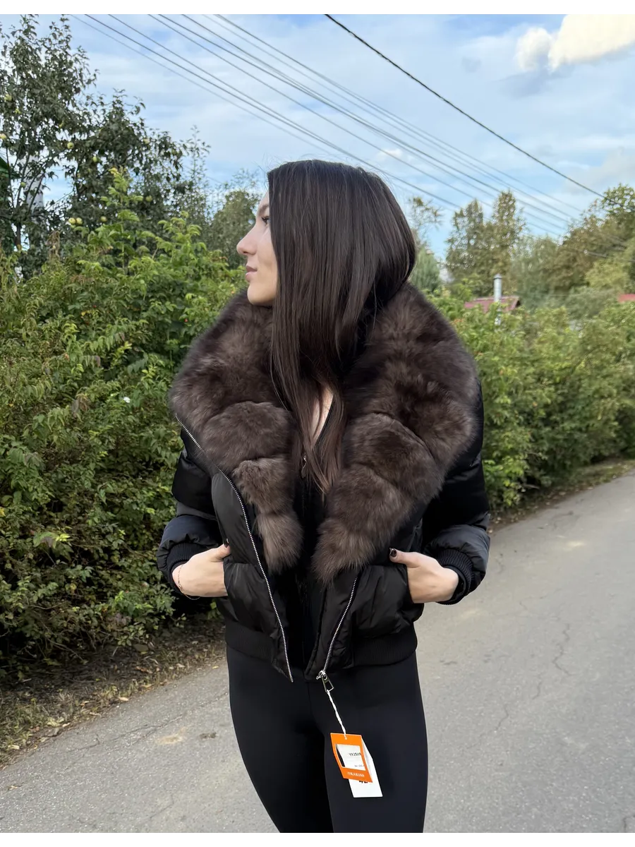 Пуховик укороченный зимний с мехом