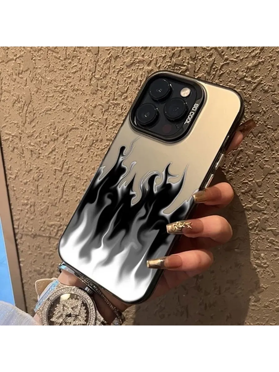Чехол на iPhone 13 14 черный с принтом Огненные