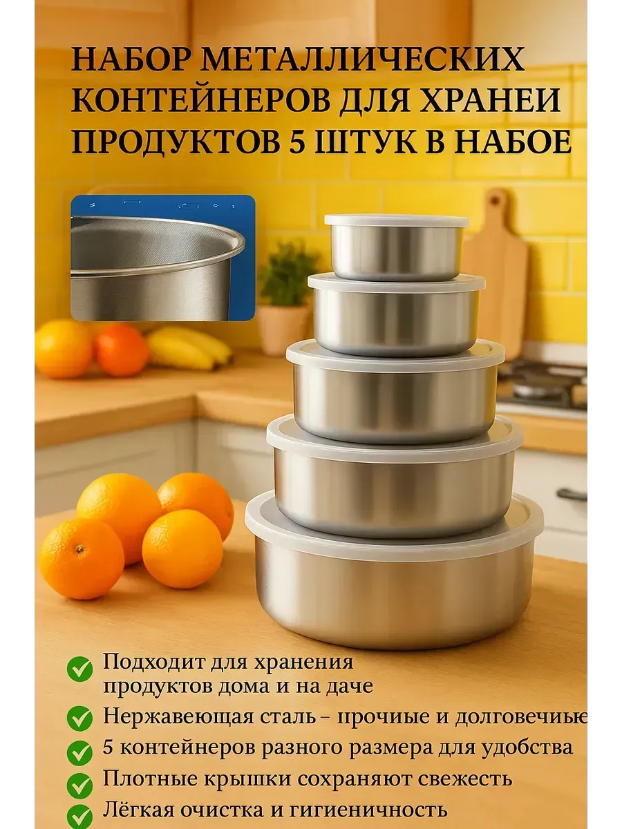 МИХАЙДАР'OFF / Набор металлических пищевых контейнеров с крышками
