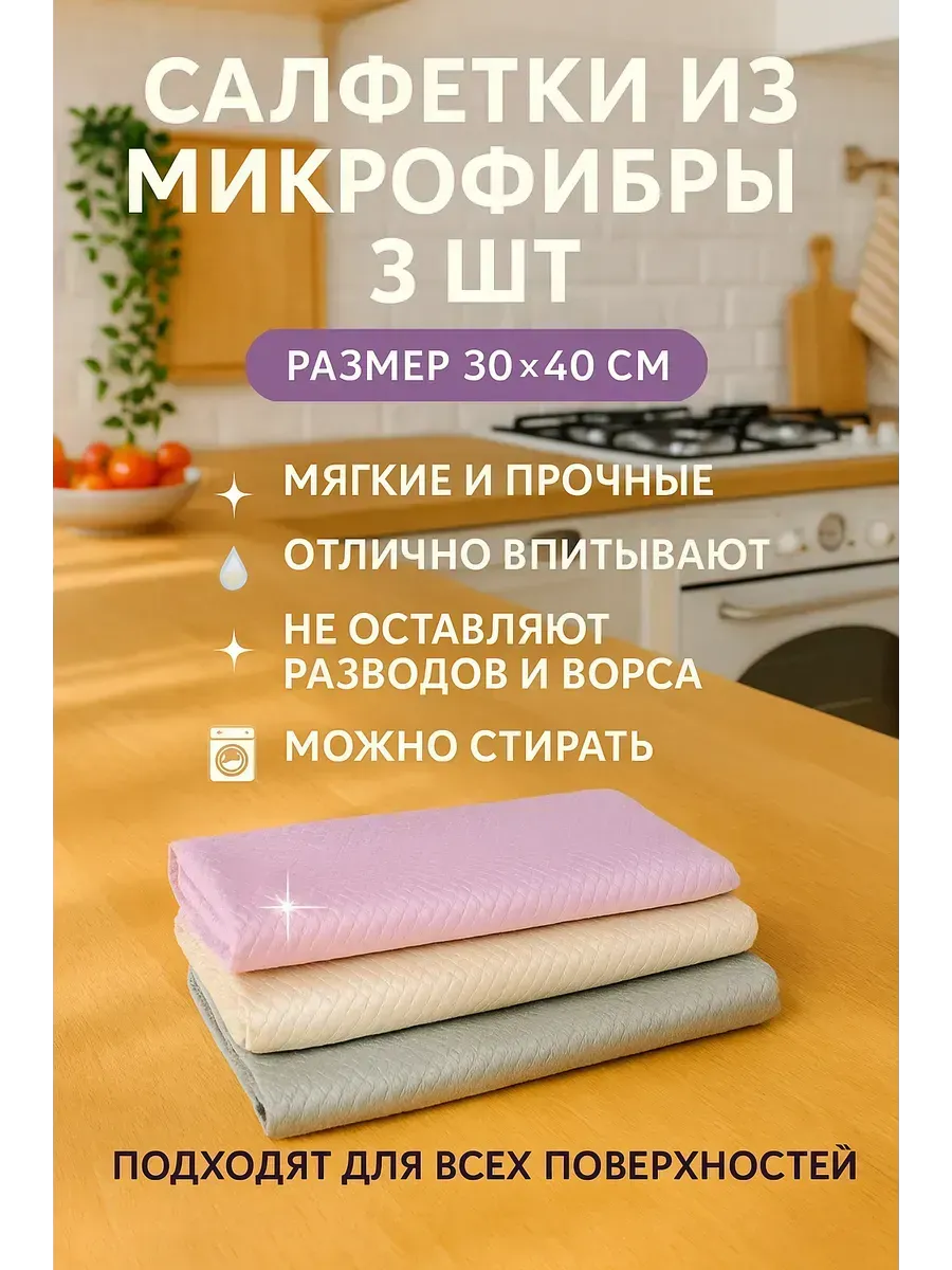 МИХАЙДАР'OFF / Салфетки для уборки на кухне для дома микрофибра