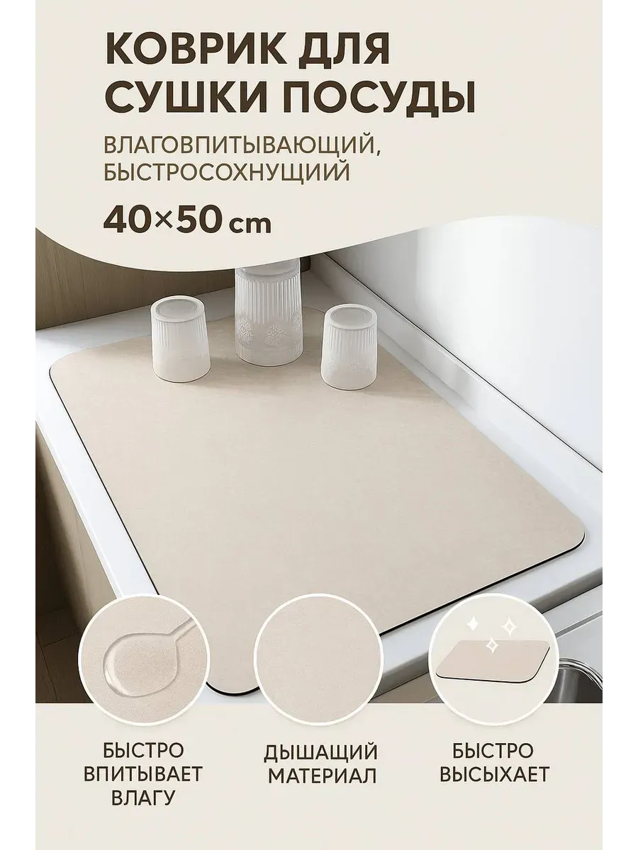 ОКЕН / Коврик для сушки посуды быстро сохнущий антискользящий