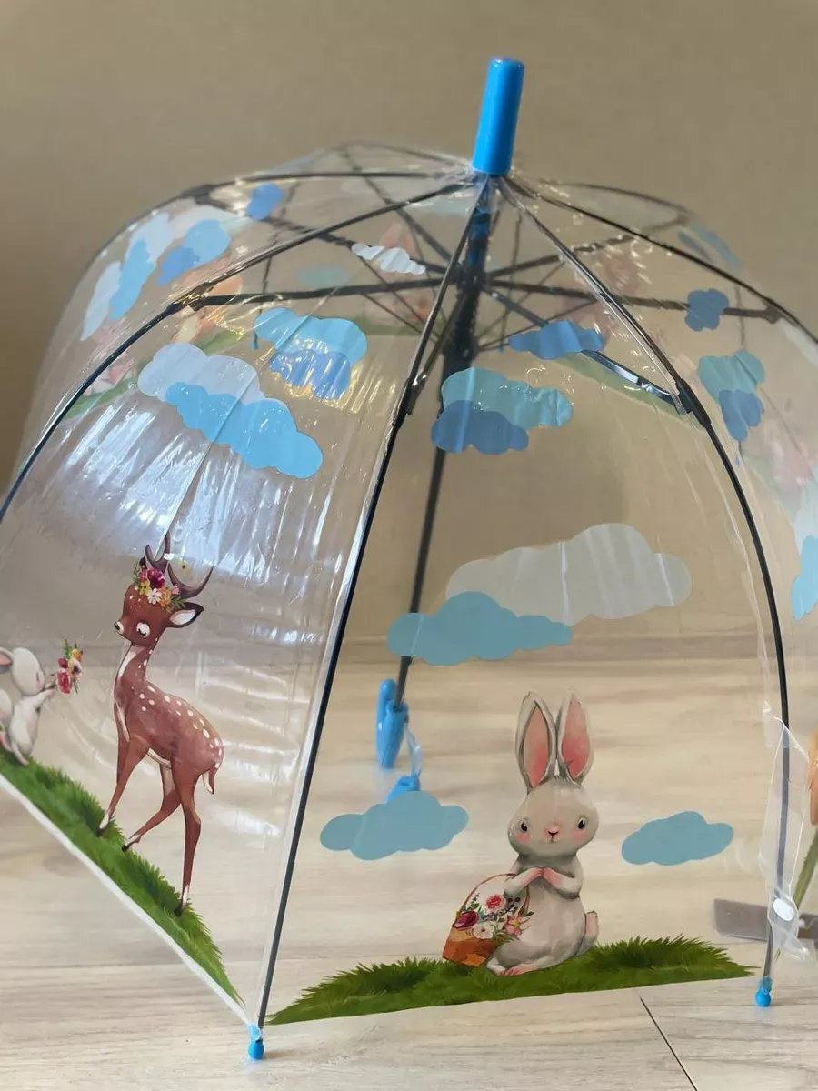 Прозрачный детский зонт- трость "Оленьи и Зойчики"