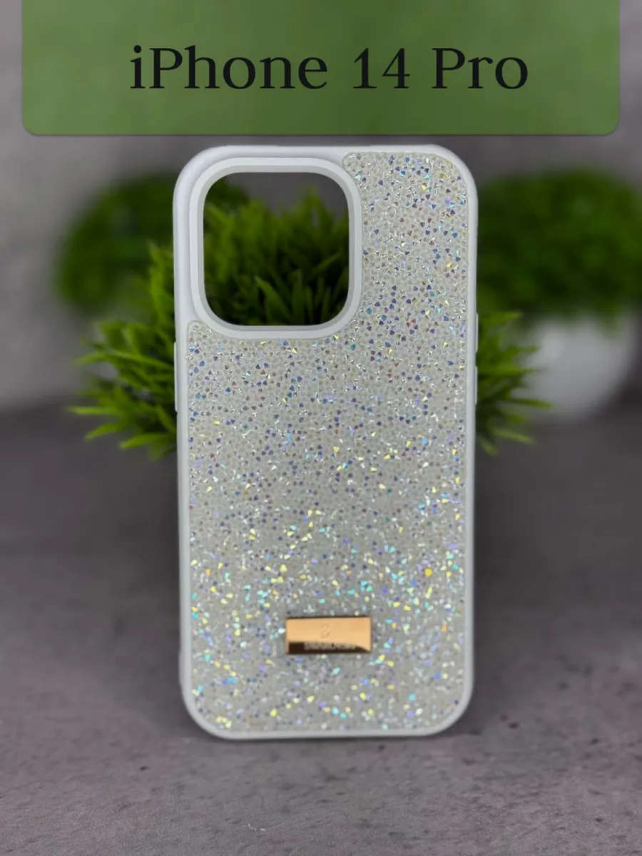 Чехол на iphone 14 Pro силиконовый со стразами Swarovski