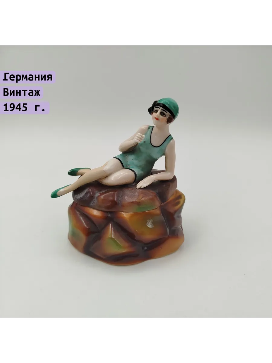 Raritetus / Шкатулка "Купальщица на камне" в стиле ар-деко, фарфор