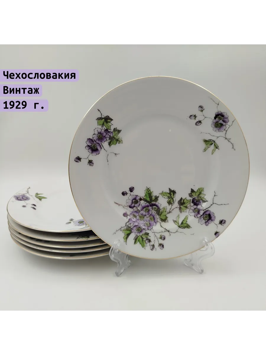 Однажды / Набор 6 десертных тарелок Victoria Чехословакия 1918-1939