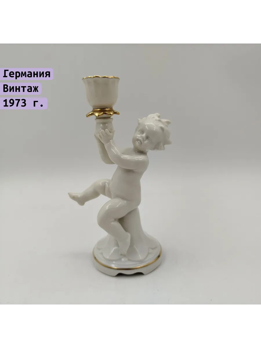 Однажды / Подсвечник Путти фарфор золочение Германия 1960-1985