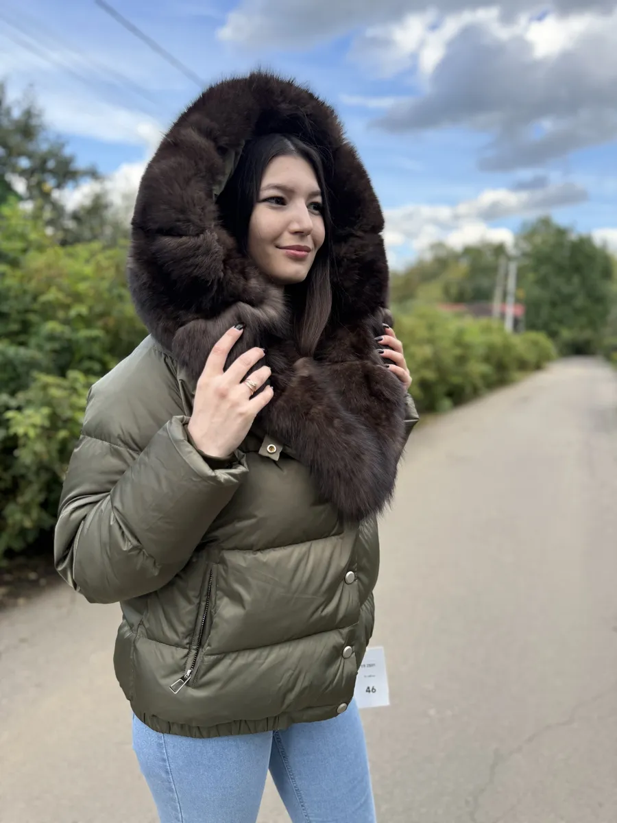 Пуховик бомбер зимний с мехом
