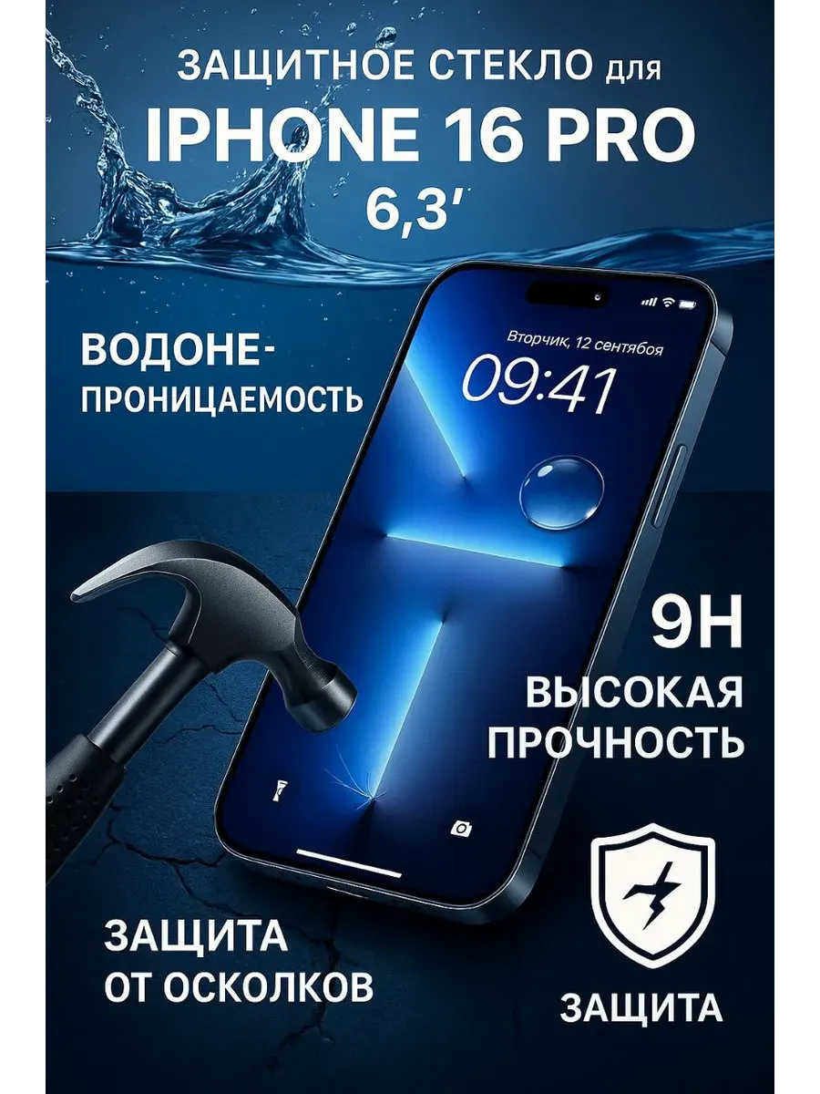 АЭА94 / Защитное стекло на айфон 16 PRO диагональ 6.3 ударопрочное