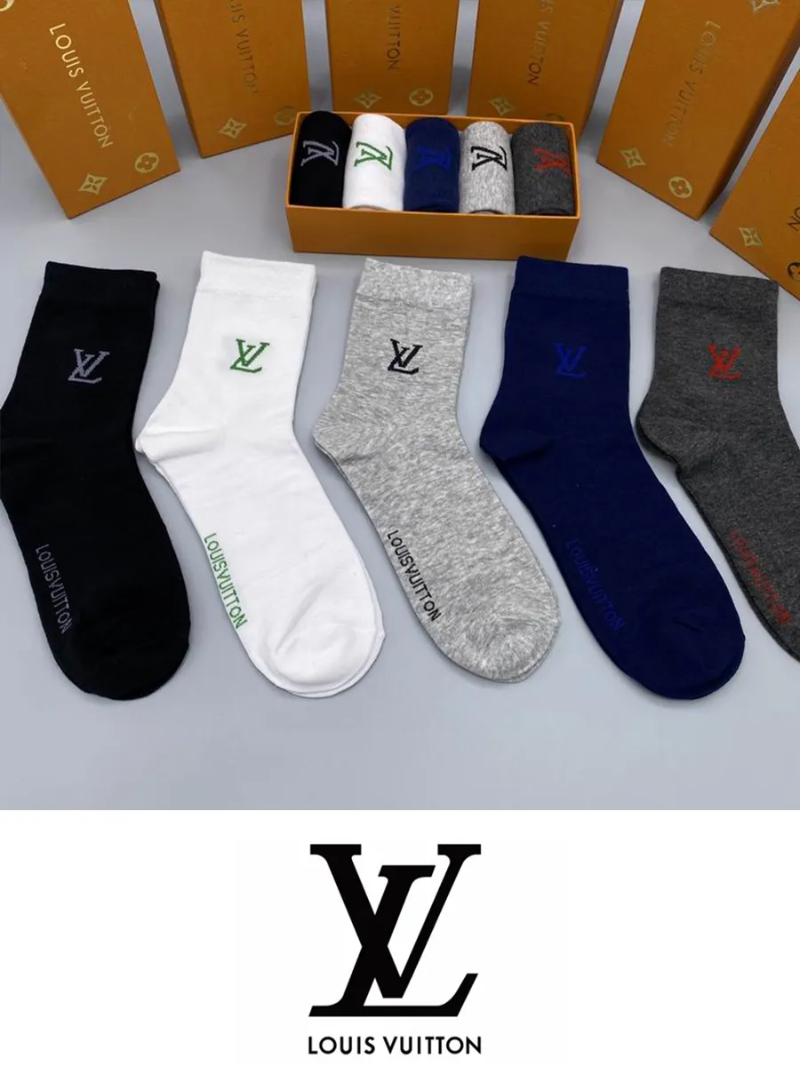 LV / Носки в стиле в наборе 5 штук,французский синий