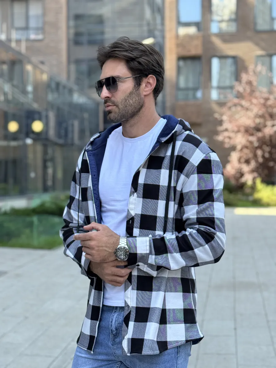 H&Bold / Рубашка в клетку теплая флисовая с капюшоном