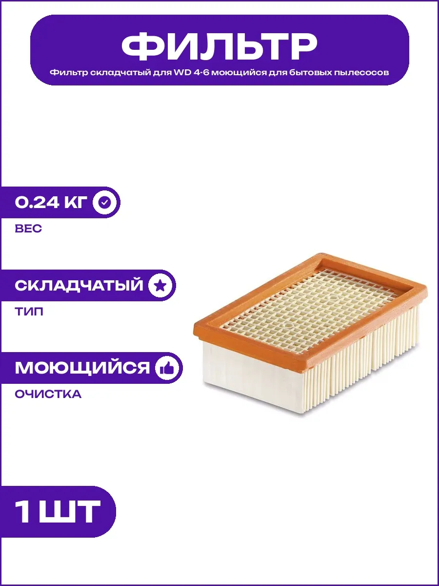Фильтр для пылесоса WD 4-6 складчатый моющийся тип 8.440-839