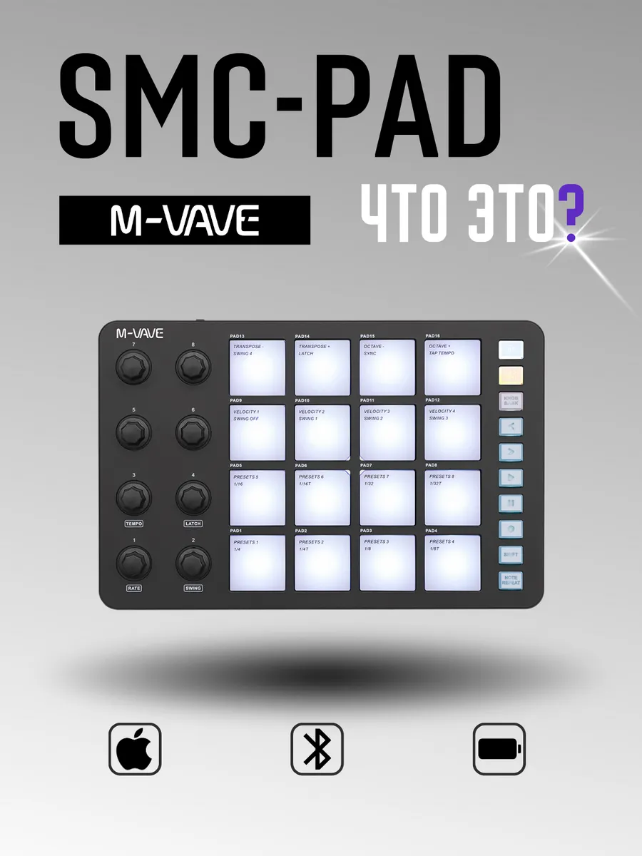 M-VAVE / Беспроводной MIDI-контроллер SMC-PAD Black