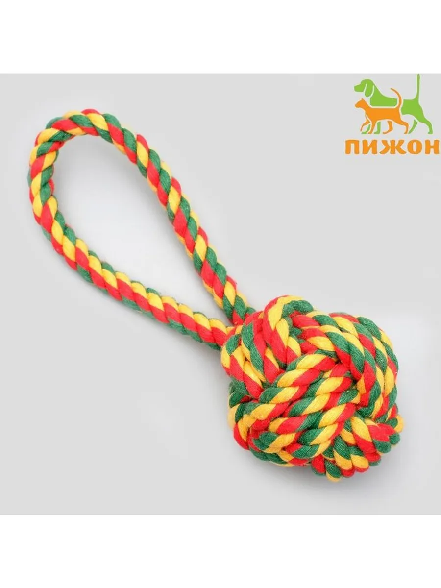 Канатный мячик с петлей для животных, цвет МИКС