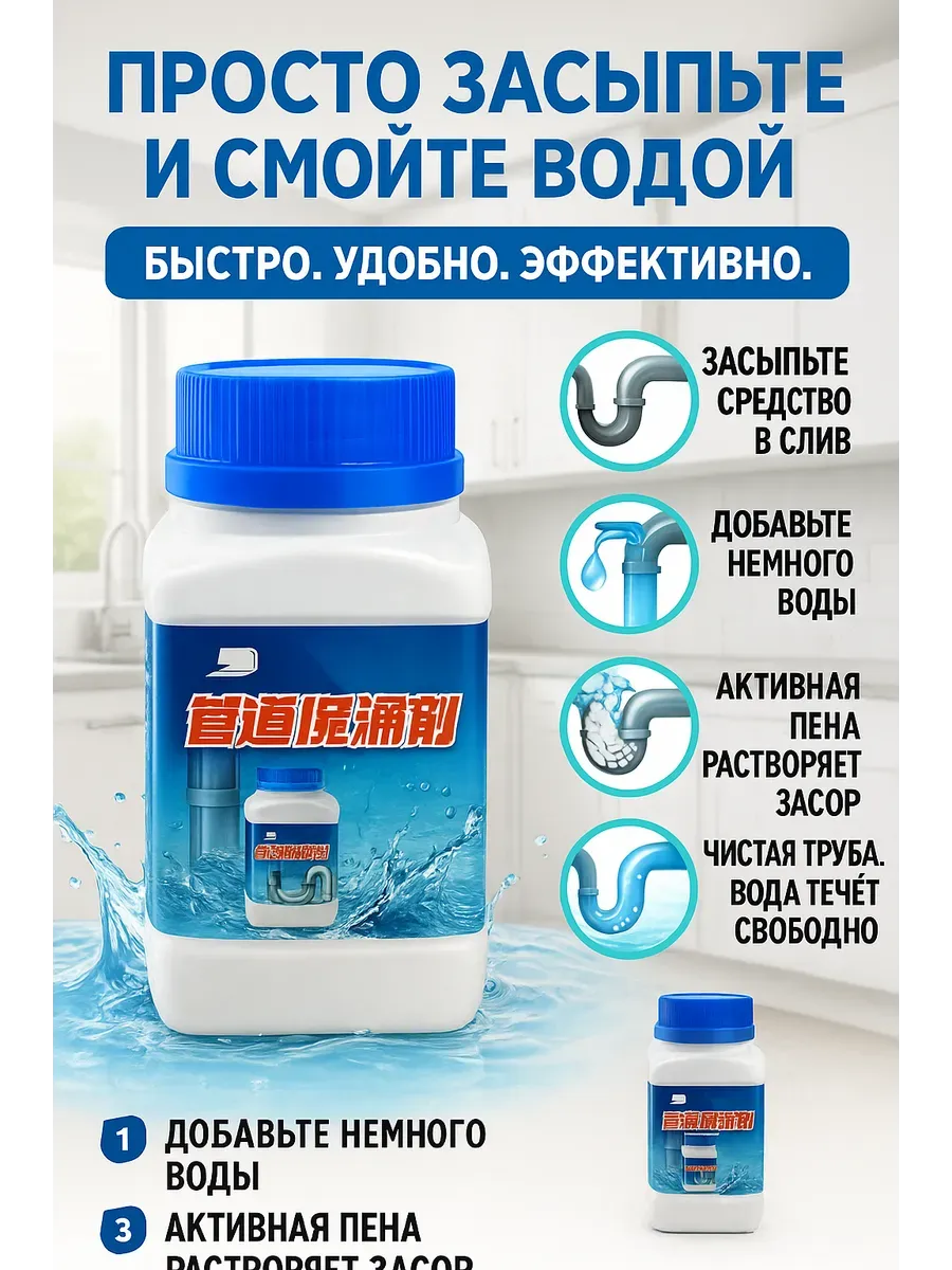 геша / Средство для труб растворяет жир, волосы и запах эффективное