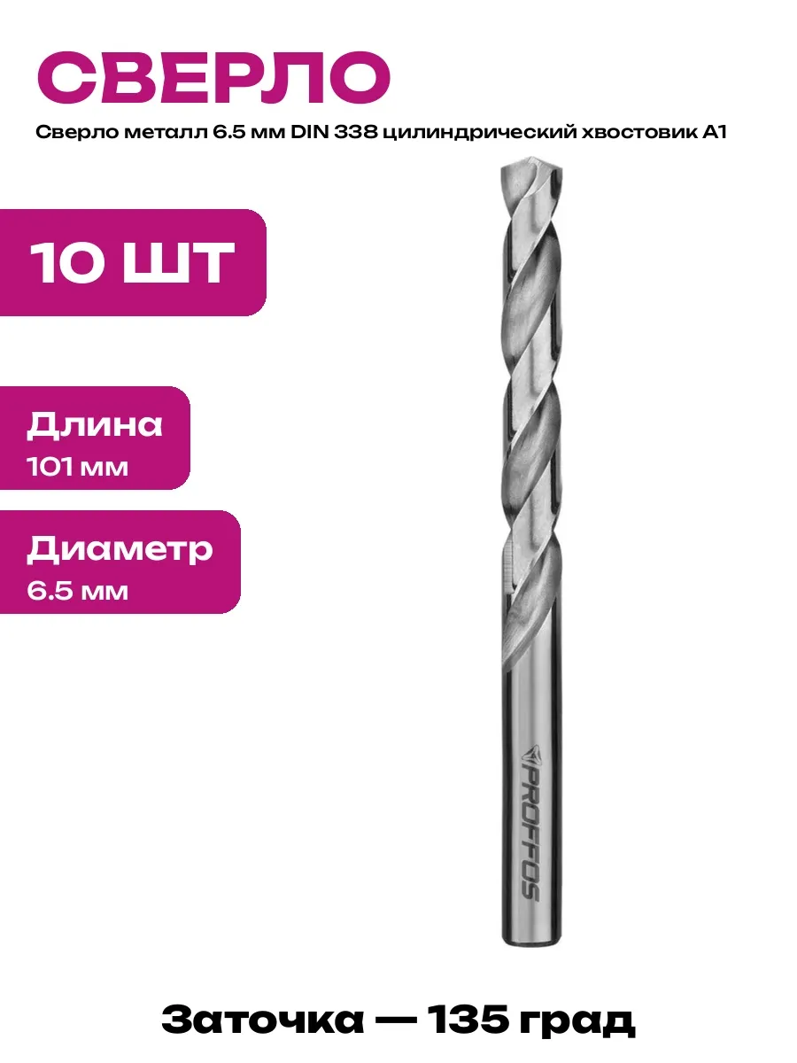 Сверло по металлу 6,5х101 мм спиральное HSS-G DIN 338 10 шт