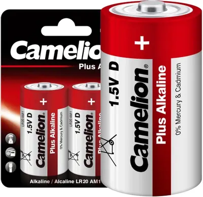 D Батарейка CAMELION Plus Alkaline LR20-BP2,  2 шт. 20000мAч