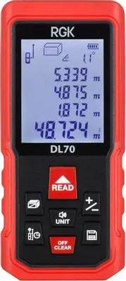 Лазерный дальномер RGK DL70, 2 класс лазера, 635нм, луч красный [4610011873911]